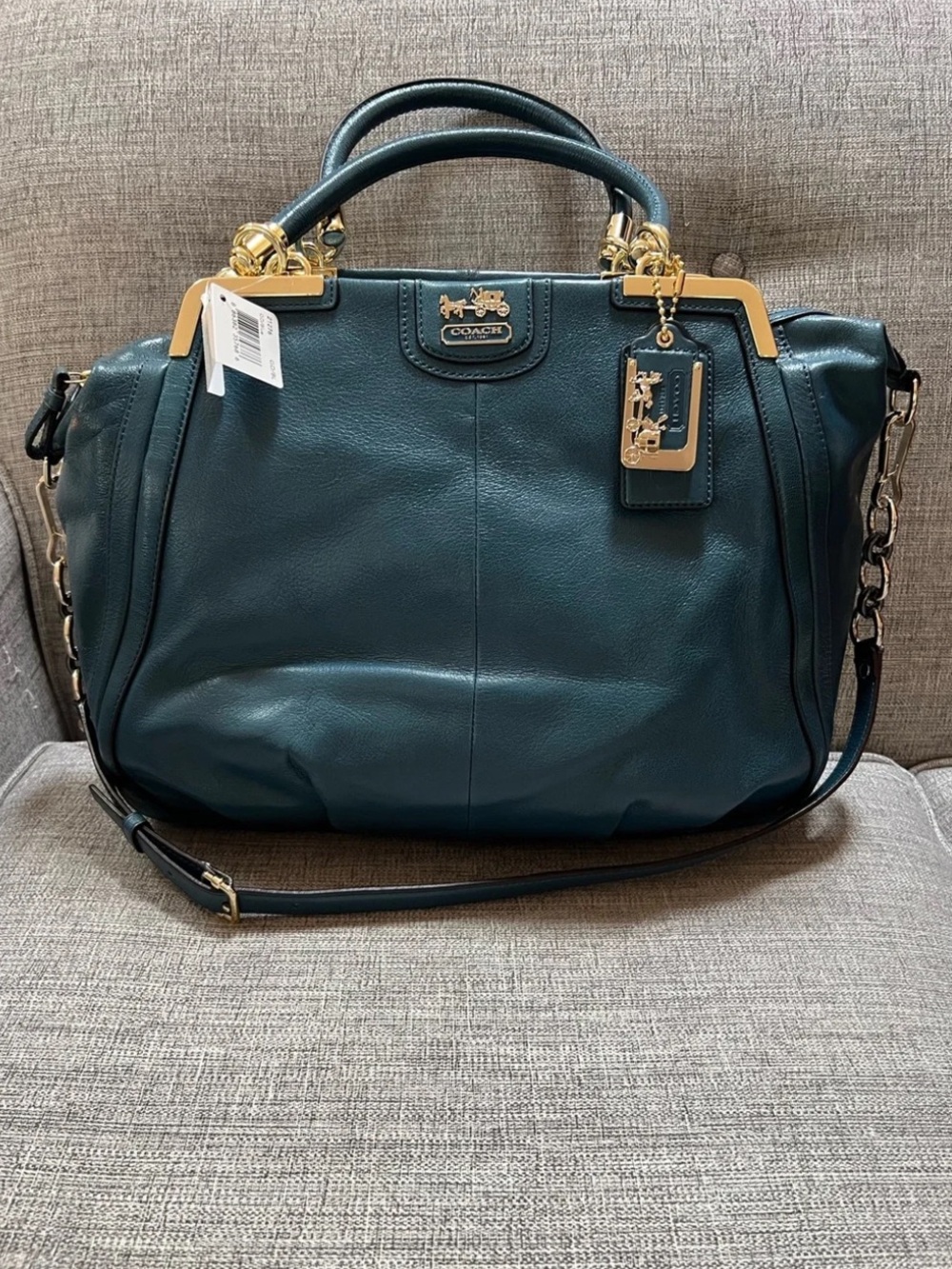 RARE Ltd Ed Coach Madison Pinnacle Leather Amelia Satchel Teal Large Satchel Bag